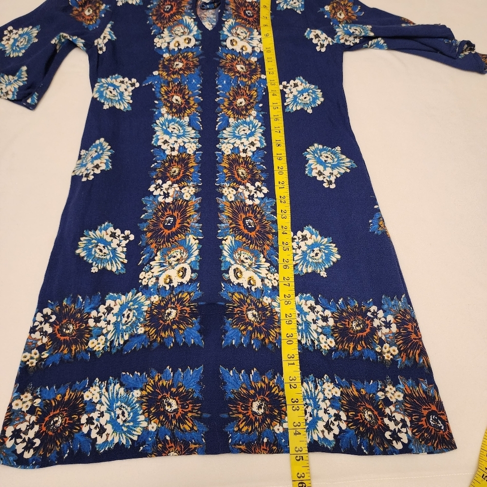 Ella Moss Blue Floral Shift Dress 3/4 Length Sleeves Size M - Picture 9 of 14